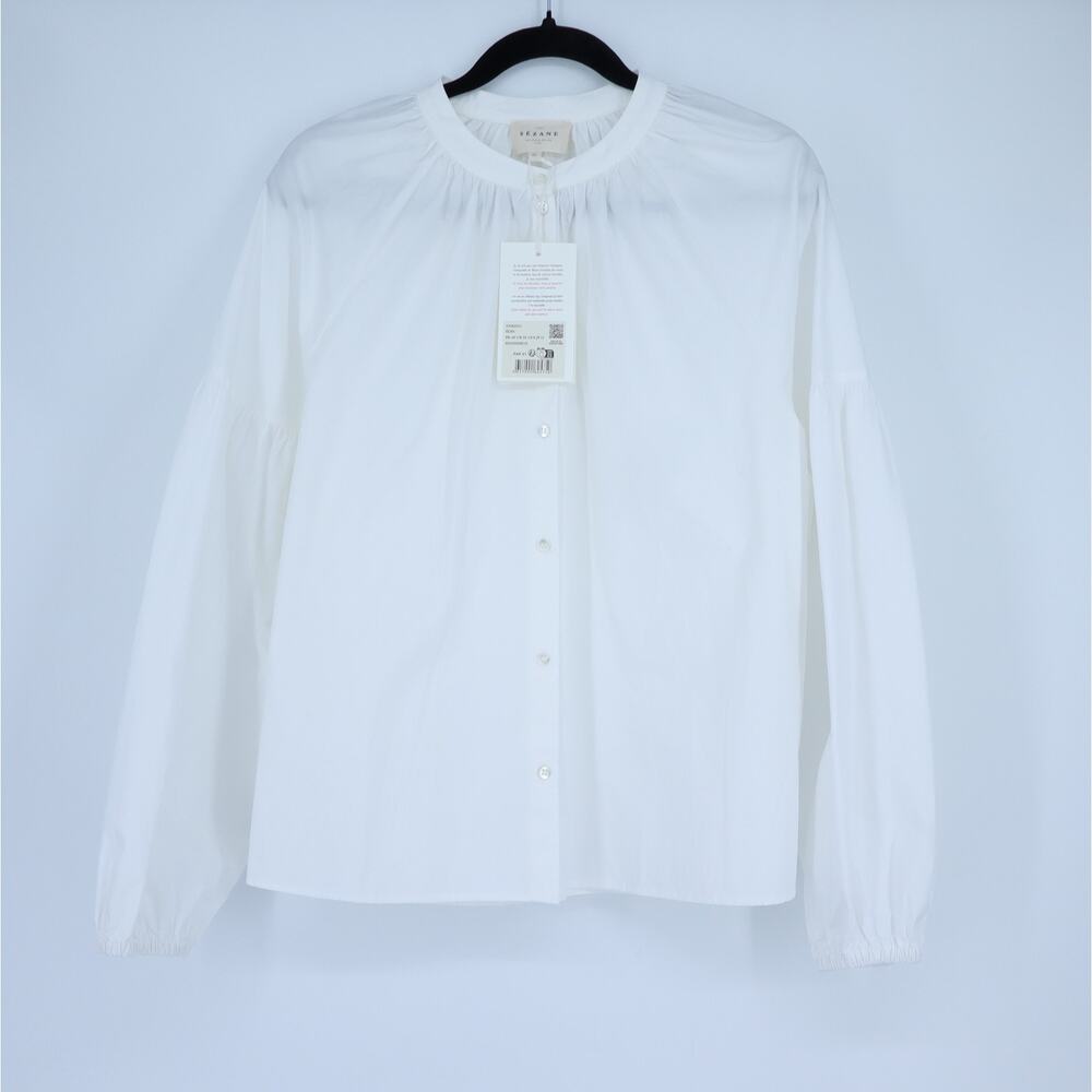 SEZANE Nerissa Button Up Shirt Ecru White Oragnic Cotton Poplin Women's 40/US 8